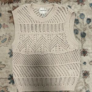Industry Ivory Open-Knit Crewneck Sleeveless Sweater